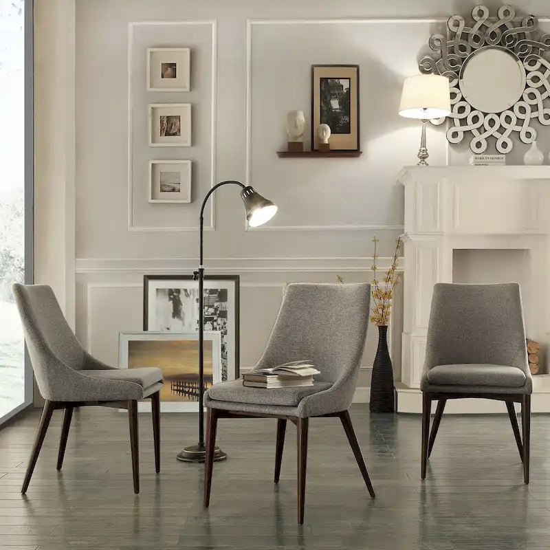 Mid-century Grey Fabric Upholstered Tapered Leg Dining Chair