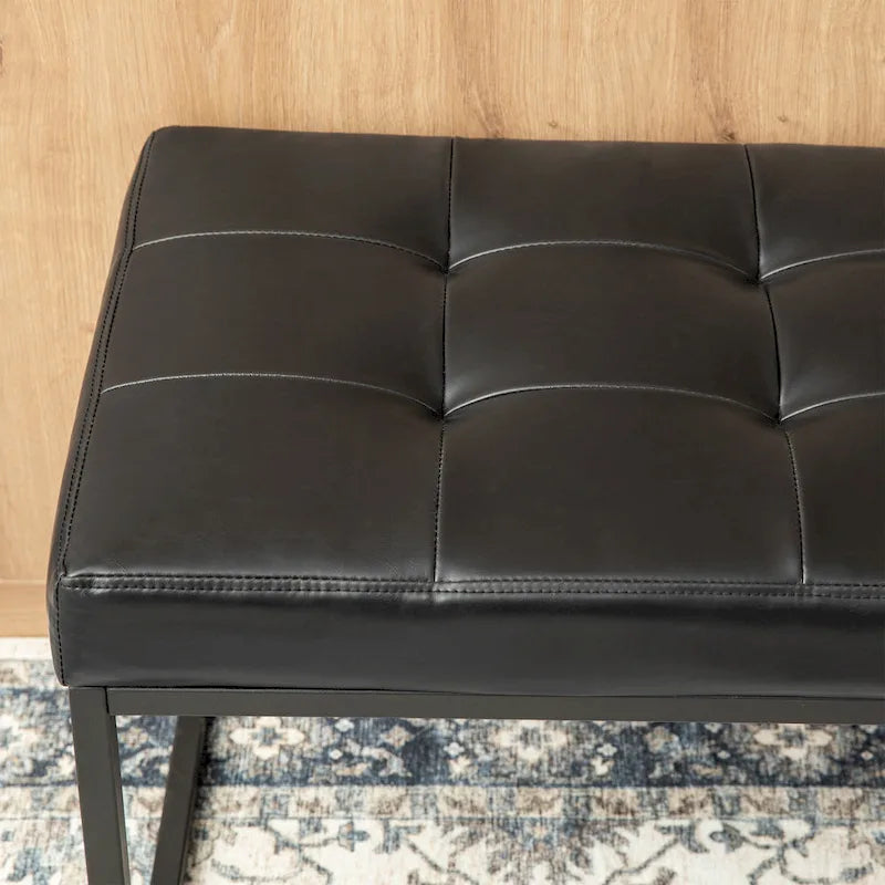 45W Modern Black Tufted Upholstered Bench with Metal Frame Legs