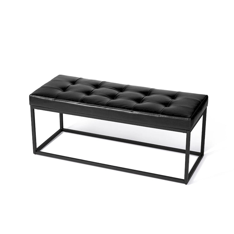 45W Modern Black Tufted Upholstered Bench with Metal Frame Legs