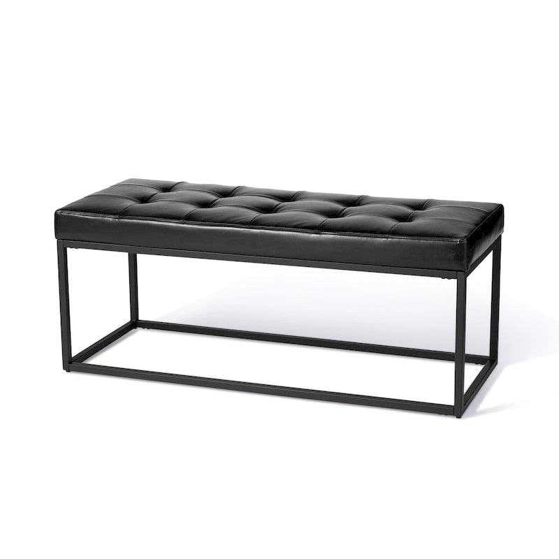 45W Modern Black Tufted Upholstered Bench with Metal Frame Legs