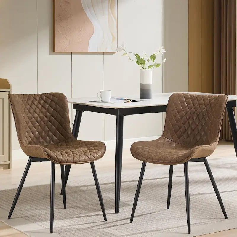 Faux Leather Armless Side Chair with Metal Legs