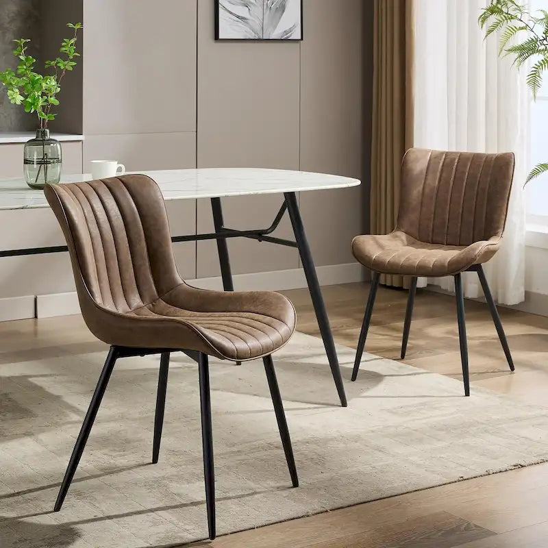 Faux Leather Armless Side Chair with Metal Legs