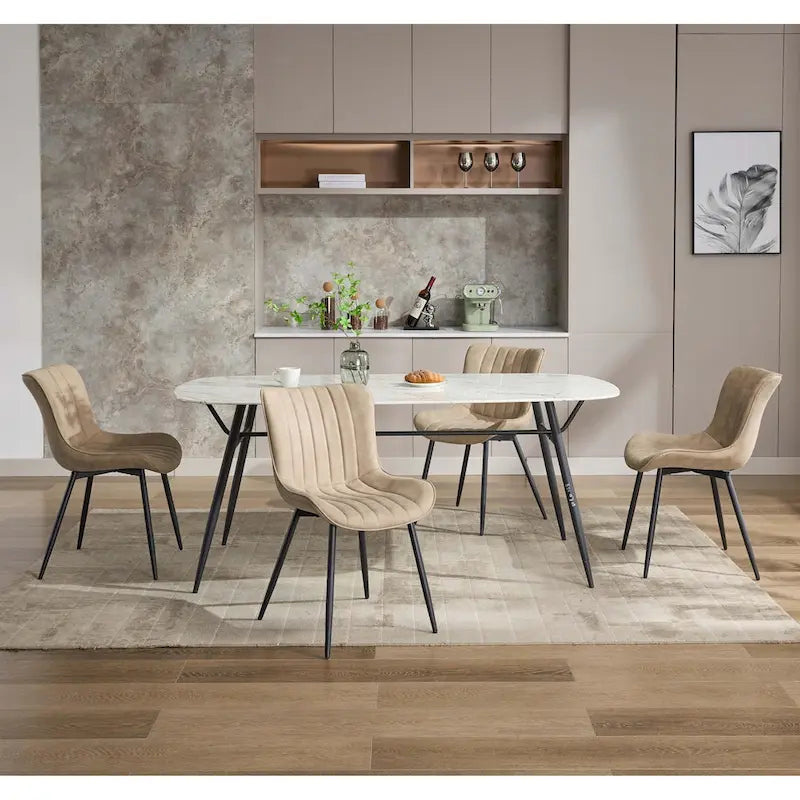 Faux Leather Armless Side Chair with Metal Legs