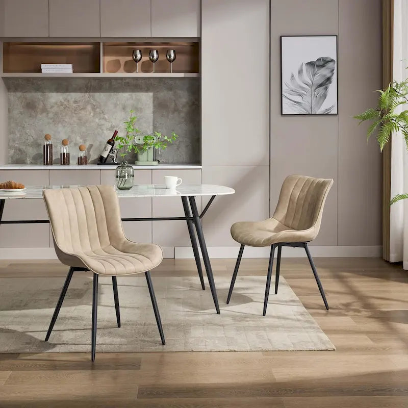 Faux Leather Armless Side Chair with Metal Legs