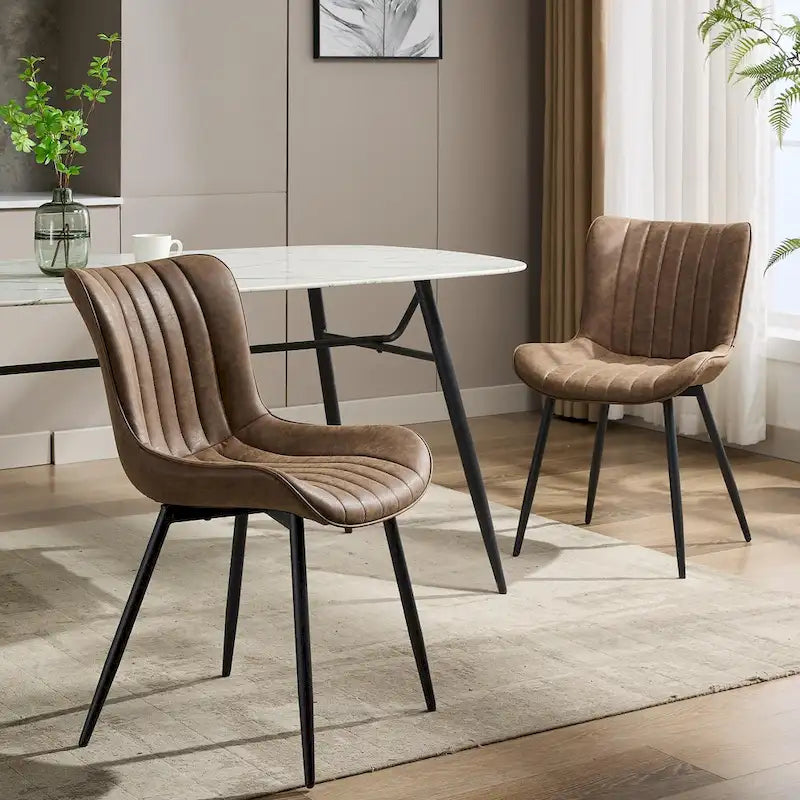 Faux Leather Armless Side Chair with Metal Legs