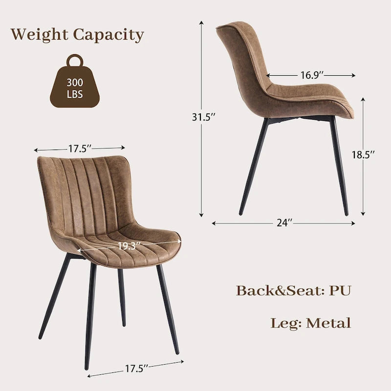Faux Leather Armless Side Chair with Metal Legs