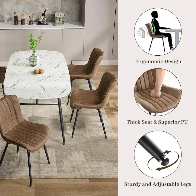 Faux Leather Armless Side Chair with Metal Legs