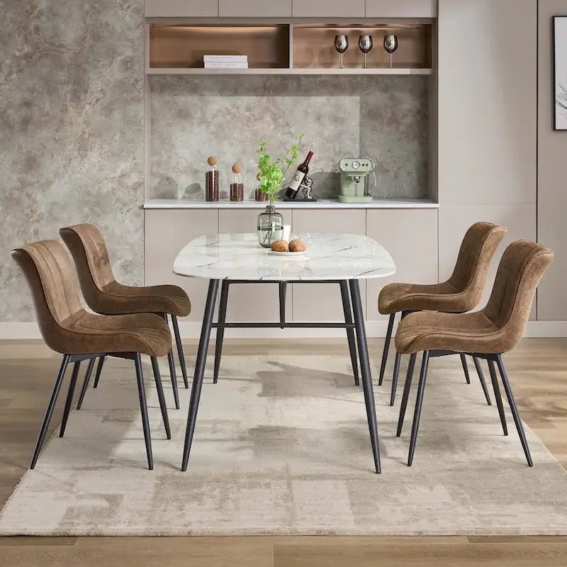 Faux Leather Armless Side Chair with Metal Legs