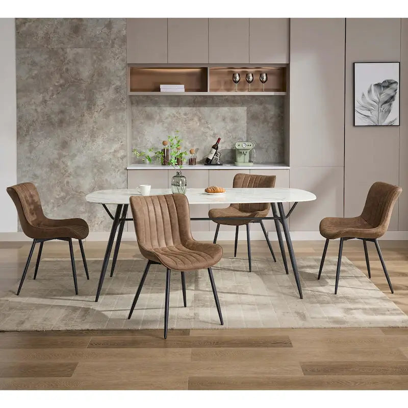 Faux Leather Armless Side Chair with Metal Legs