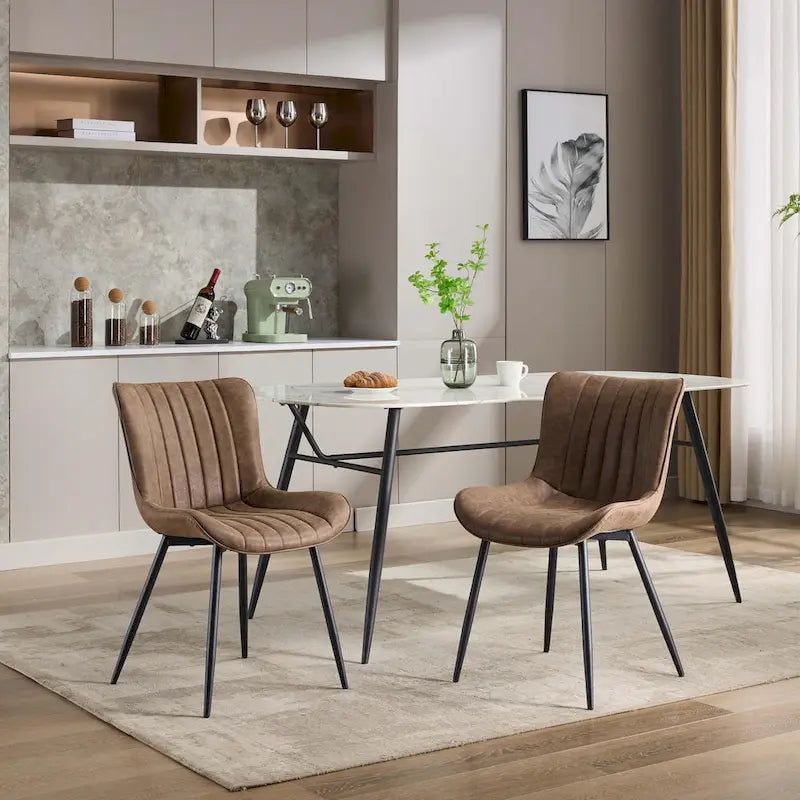 Faux Leather Armless Side Chair with Metal Legs