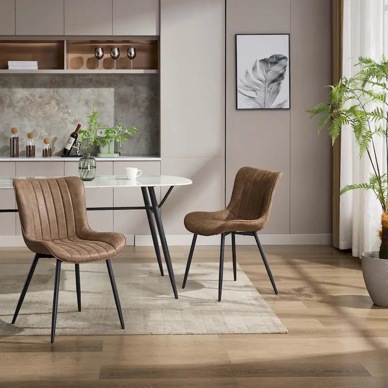 Faux Leather Armless Side Chair with Metal Legs