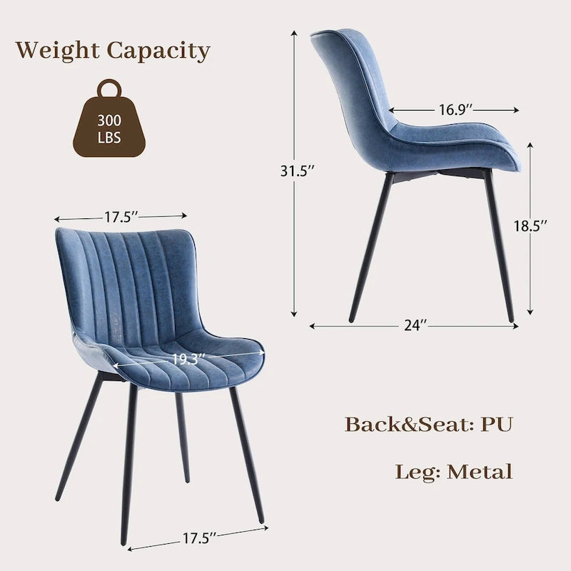 Faux Leather Armless Side Chair with Metal Legs