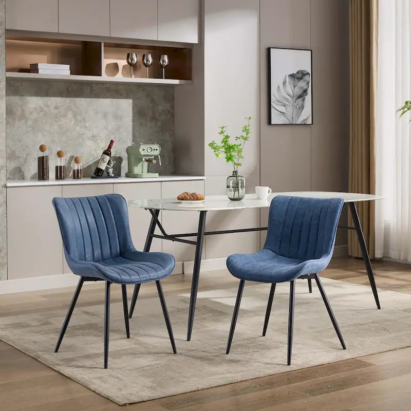 Faux Leather Armless Side Chair with Metal Legs