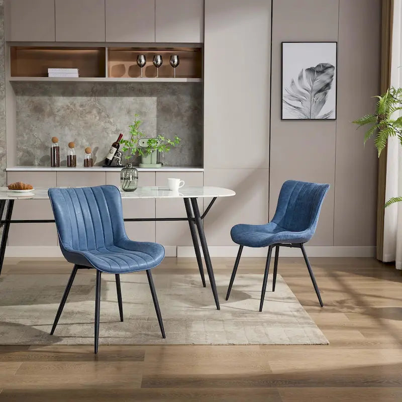 Faux Leather Armless Side Chair with Metal Legs
