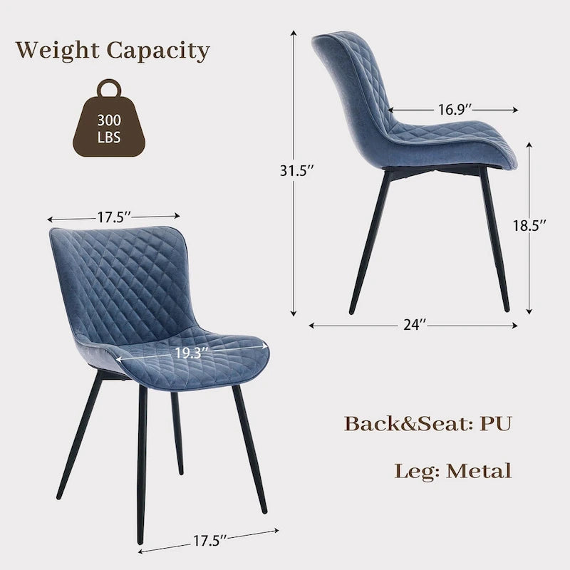 Faux Leather Armless Side Chair with Metal Legs