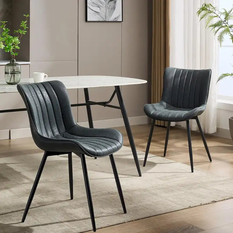 Faux Leather Armless Side Chair with Metal Legs