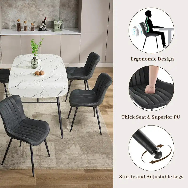 Faux Leather Armless Side Chair with Metal Legs