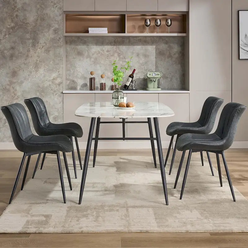 Faux Leather Armless Side Chair with Metal Legs