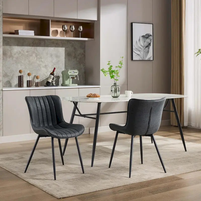 Faux Leather Armless Side Chair with Metal Legs