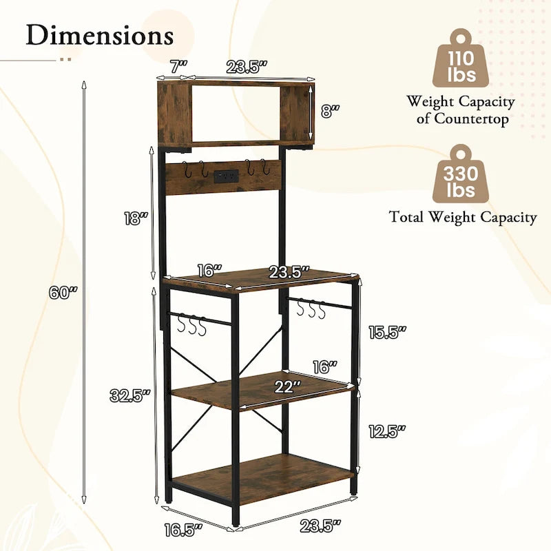 Kitchen Bakers Rack 5-Tier Coffee Bar Station with Power Outlet