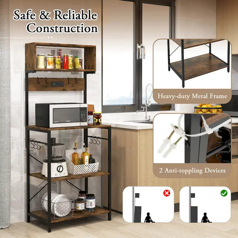 Kitchen Bakers Rack 5-Tier Coffee Bar Station with Power Outlet