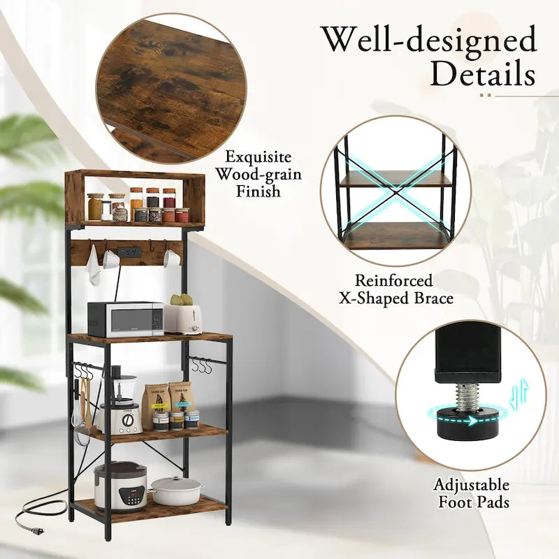 Kitchen Bakers Rack 5-Tier Coffee Bar Station with Power Outlet