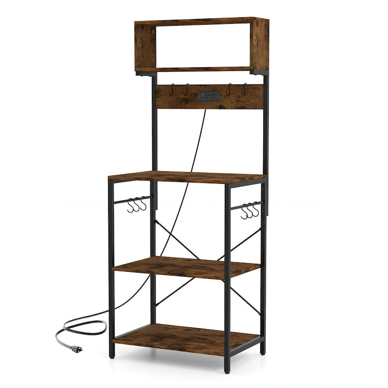 Kitchen Bakers Rack 5-Tier Coffee Bar Station with Power Outlet