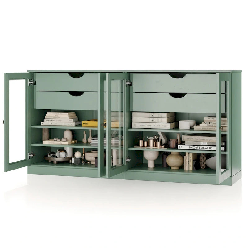 Palace Imports 100% Solid Wood 64 Sideboard with Clear Glass Doors, 4-Drawers and Adjustable Shelves