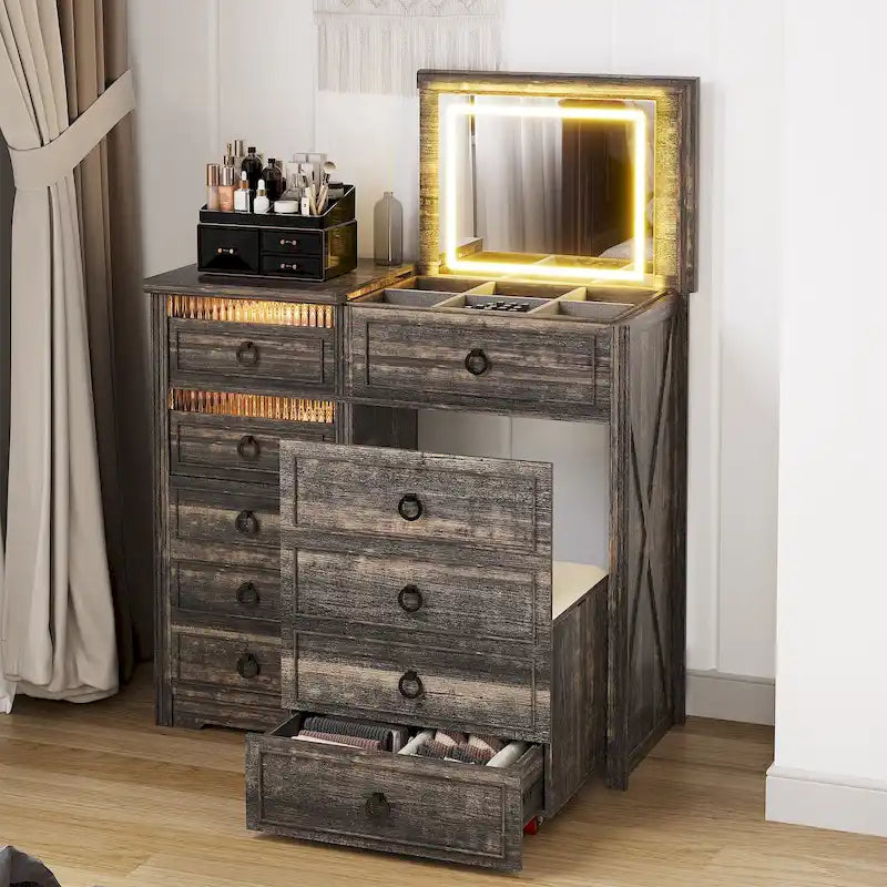 Makeup Vanity With LED Light and Hidden Storage