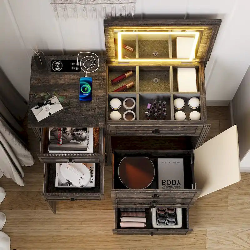 Makeup Vanity With LED Light and Hidden Storage