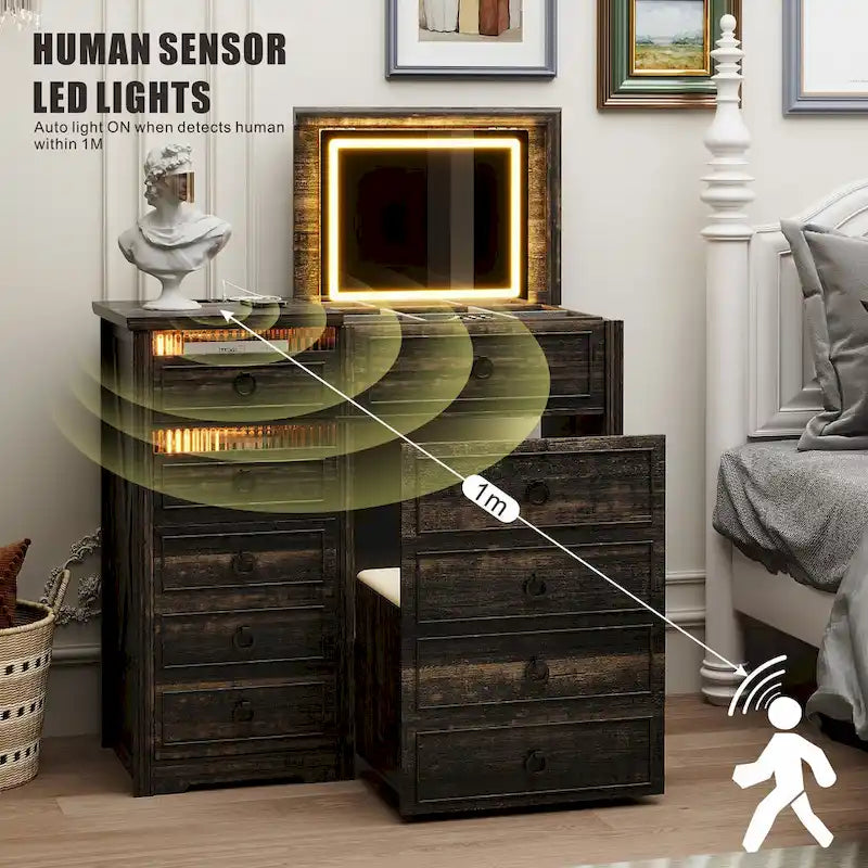 Makeup Vanity With LED Light and Hidden Storage