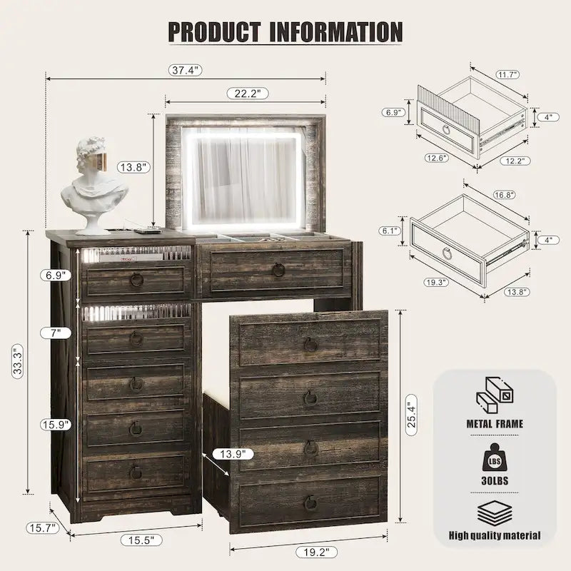 Makeup Vanity With LED Light and Hidden Storage