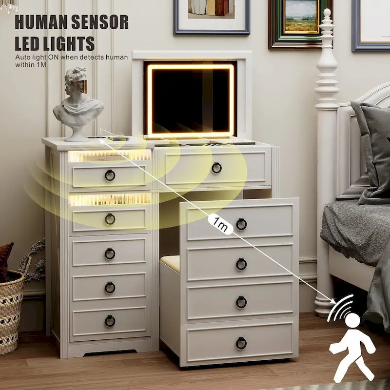 Makeup Vanity With LED Light and Hidden Storage