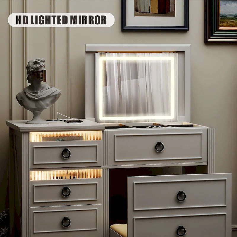 Makeup Vanity With LED Light and Hidden Storage