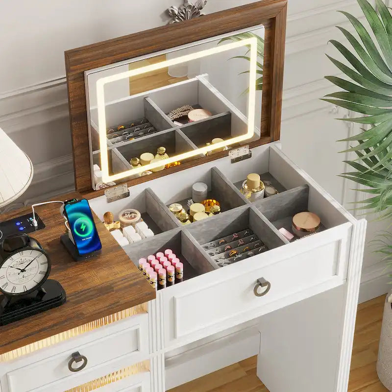 Makeup Vanity With LED Light and Hidden Storage