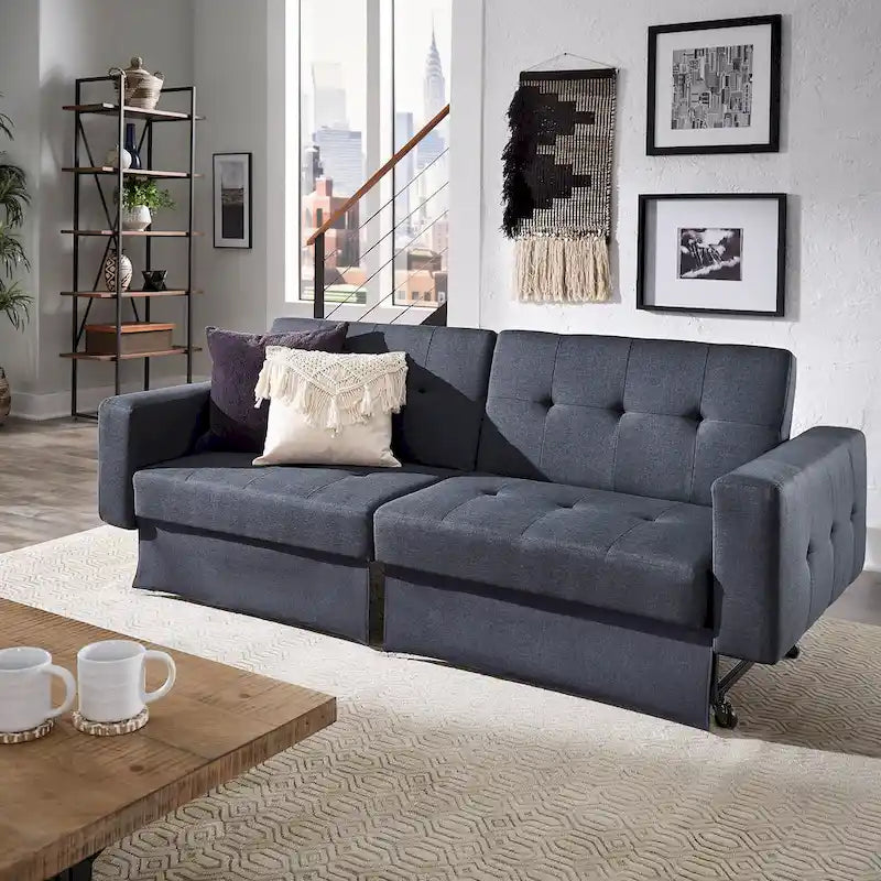 Full 80" Wide Tufted Fabric Convertible Futon