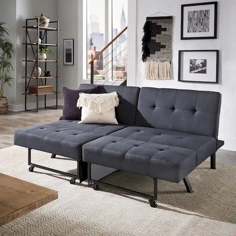 Full 80" Wide Tufted Fabric Convertible Futon
