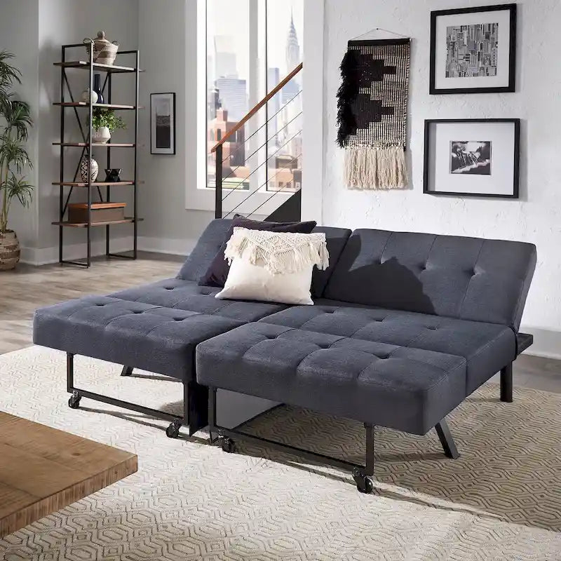 Full 80" Wide Tufted Fabric Convertible Futon
