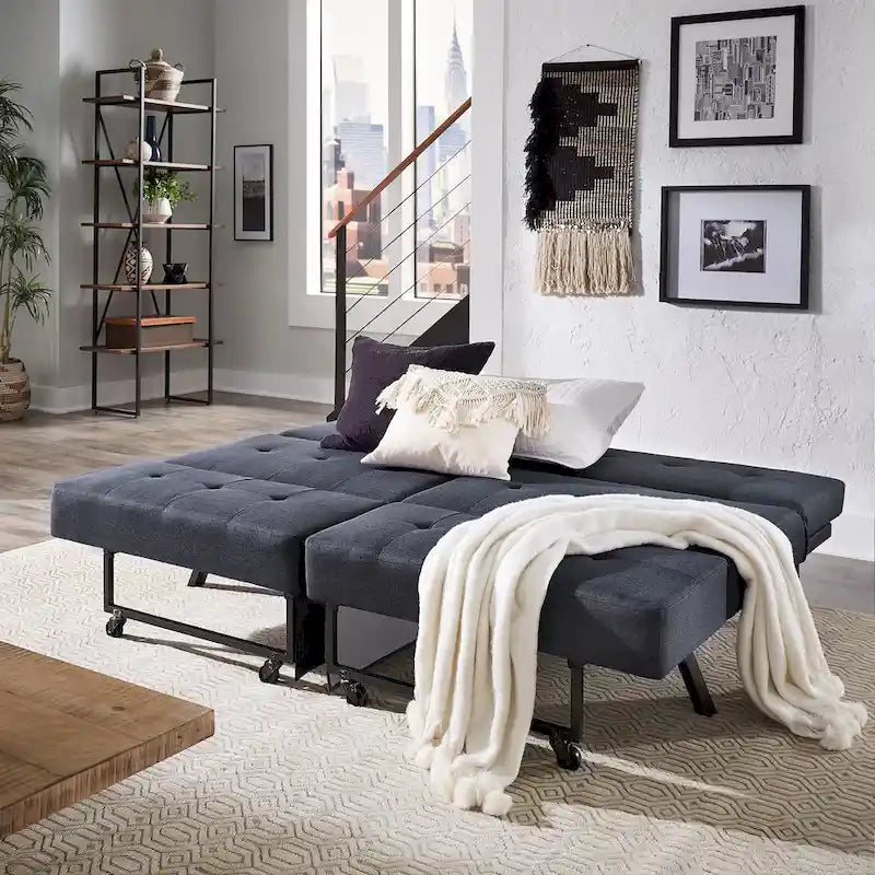 Full 80" Wide Tufted Fabric Convertible Futon