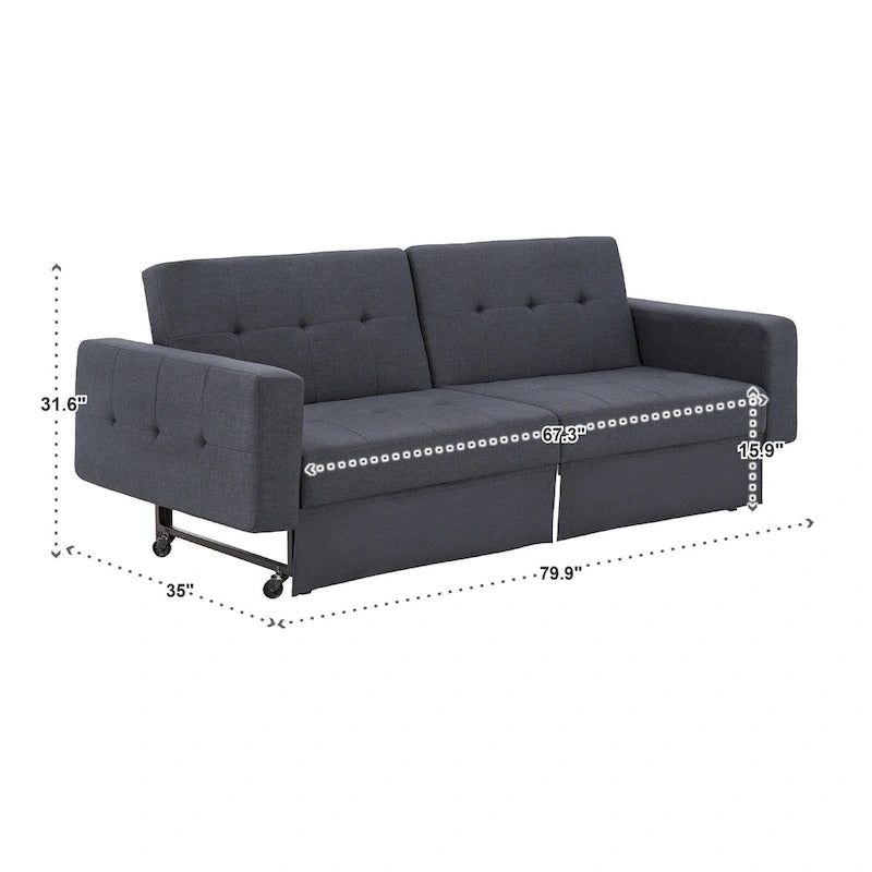 Full 80" Wide Tufted Fabric Convertible Futon