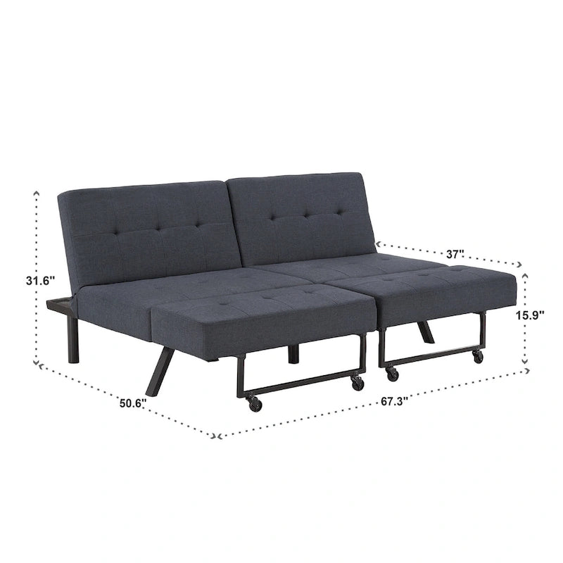 Full 80" Wide Tufted Fabric Convertible Futon
