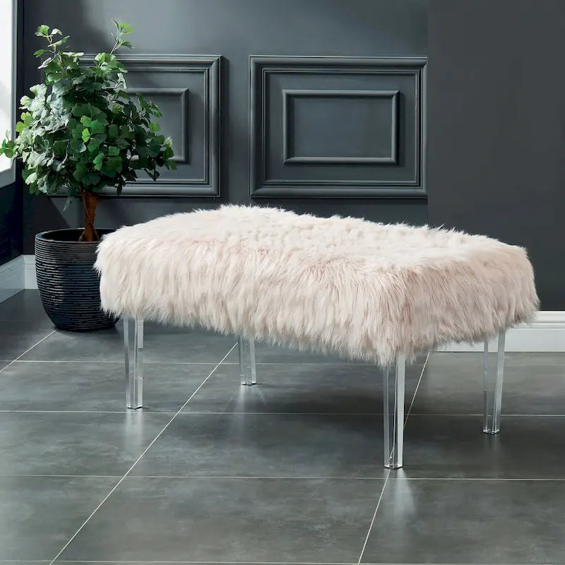 Contemporary Faux Fur Upholstery Entryway Bench