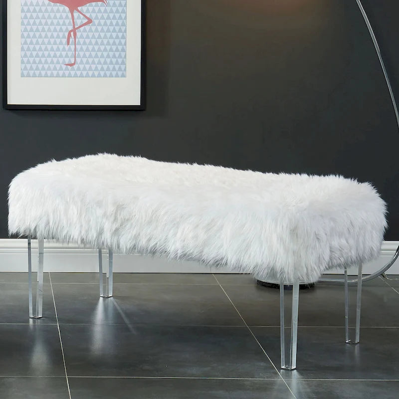 Andral Contemporary Faux Fur Upholstery Entryway Bench by Silver Orchid