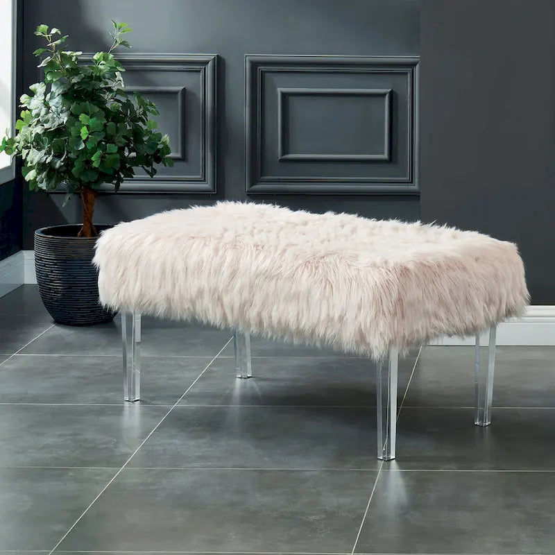 Contemporary Faux Fur Upholstery Entryway Bench