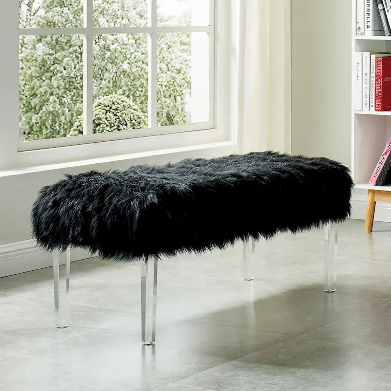 Contemporary Faux Fur Upholstery Entryway Bench
