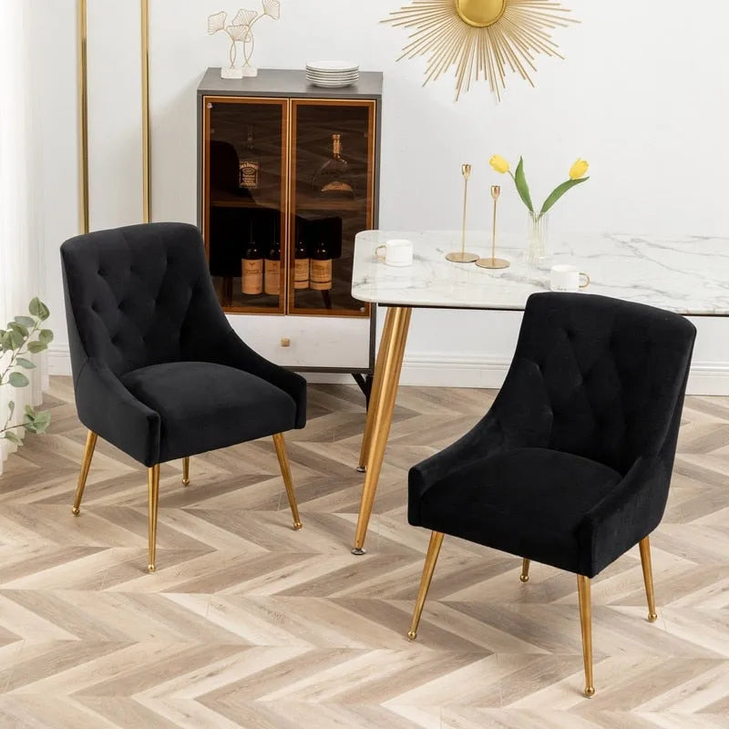 Upholstered Velvet Dining Chair, Tufted Back Armless Chair with Gold Back Pull