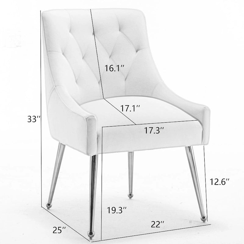 Upholstered Velvet Dining Chair, Tufted Back Armless Chair with Gold Back Pull