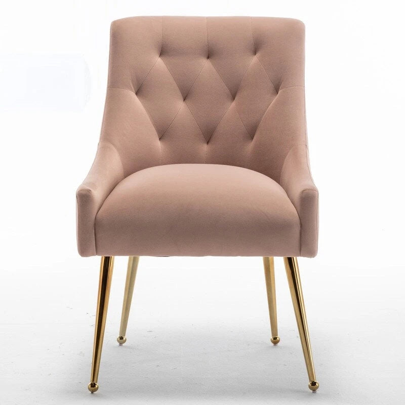 Upholstered Velvet Dining Chair, Tufted Back Armless Chair with Gold Back Pull