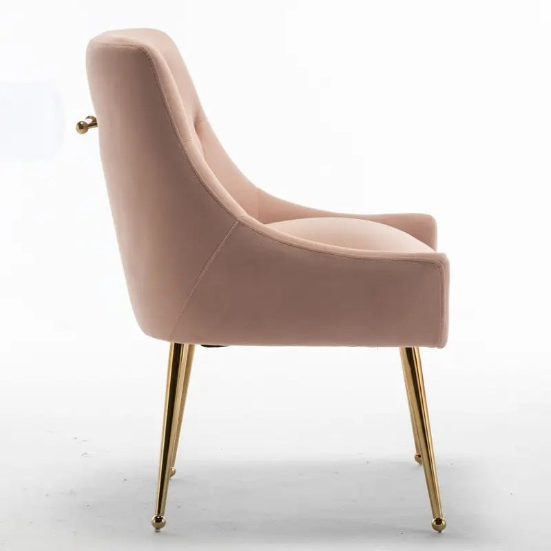 Upholstered Velvet Dining Chair, Tufted Back Armless Chair with Gold Back Pull