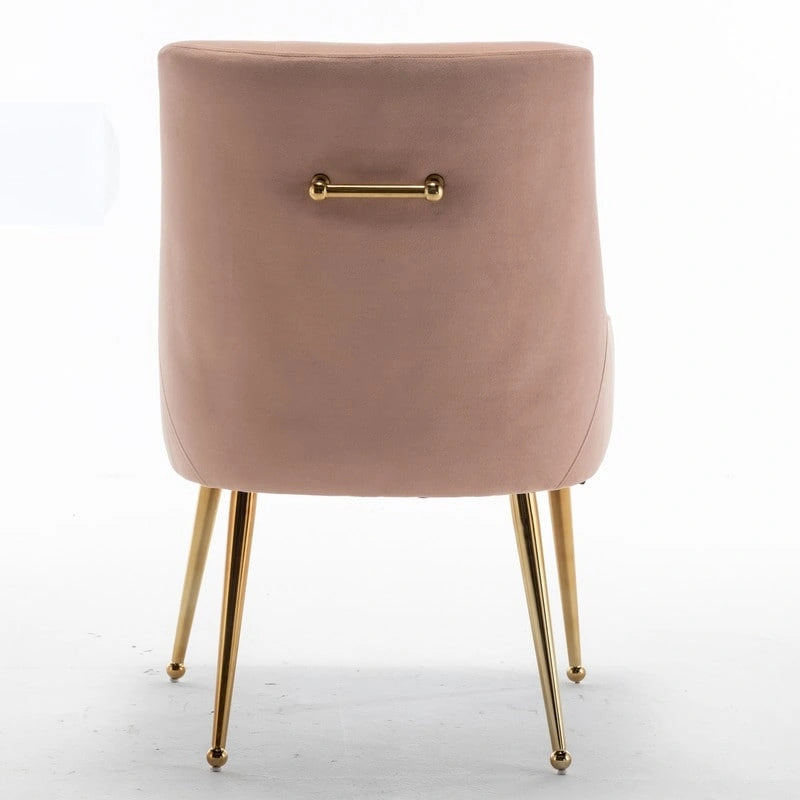 Upholstered Velvet Dining Chair, Tufted Back Armless Chair with Gold Back Pull